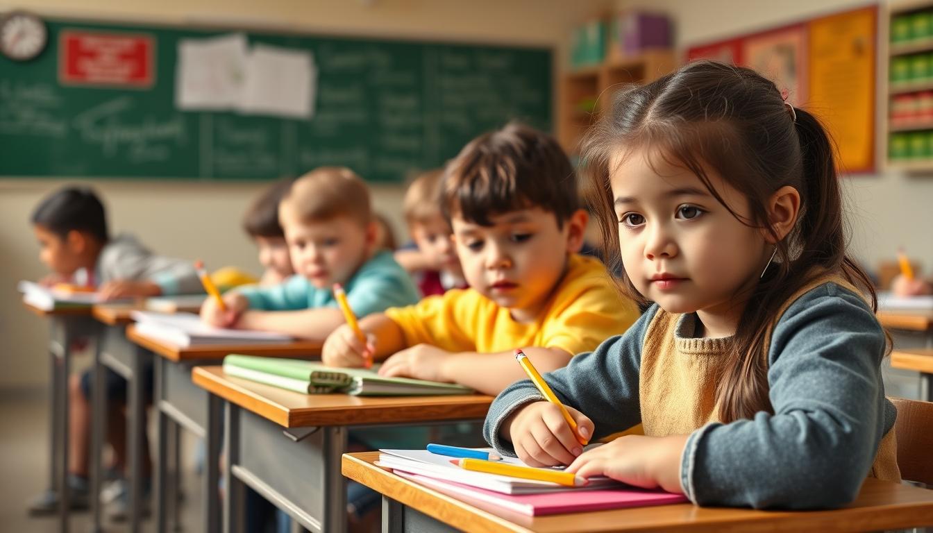 Students studying together in modern classroom